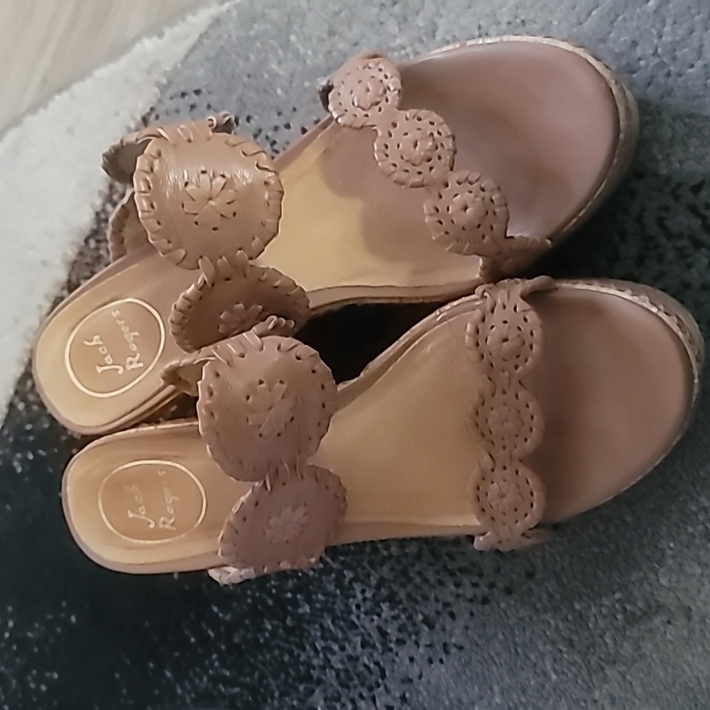Jack Rogers Women's Cognac Designer Wedge Slide Platform Sandals Size 9.5M Boho